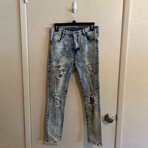 Distressed Indigo Dyed Blue Jeans by Heritage